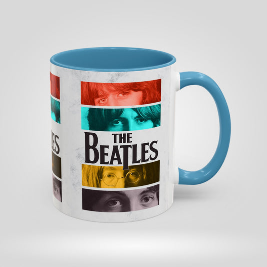 The Beatles Collage Photo Light Blue Mug – Classic Band Coffee Cup for Fans