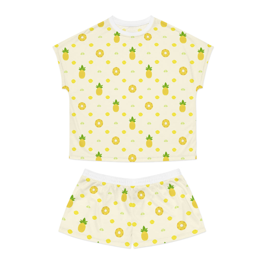 Pineapple Print Women's Summer Pajama Set, Cute Sleepwear, Tropical Loungewear, - Roe Creation