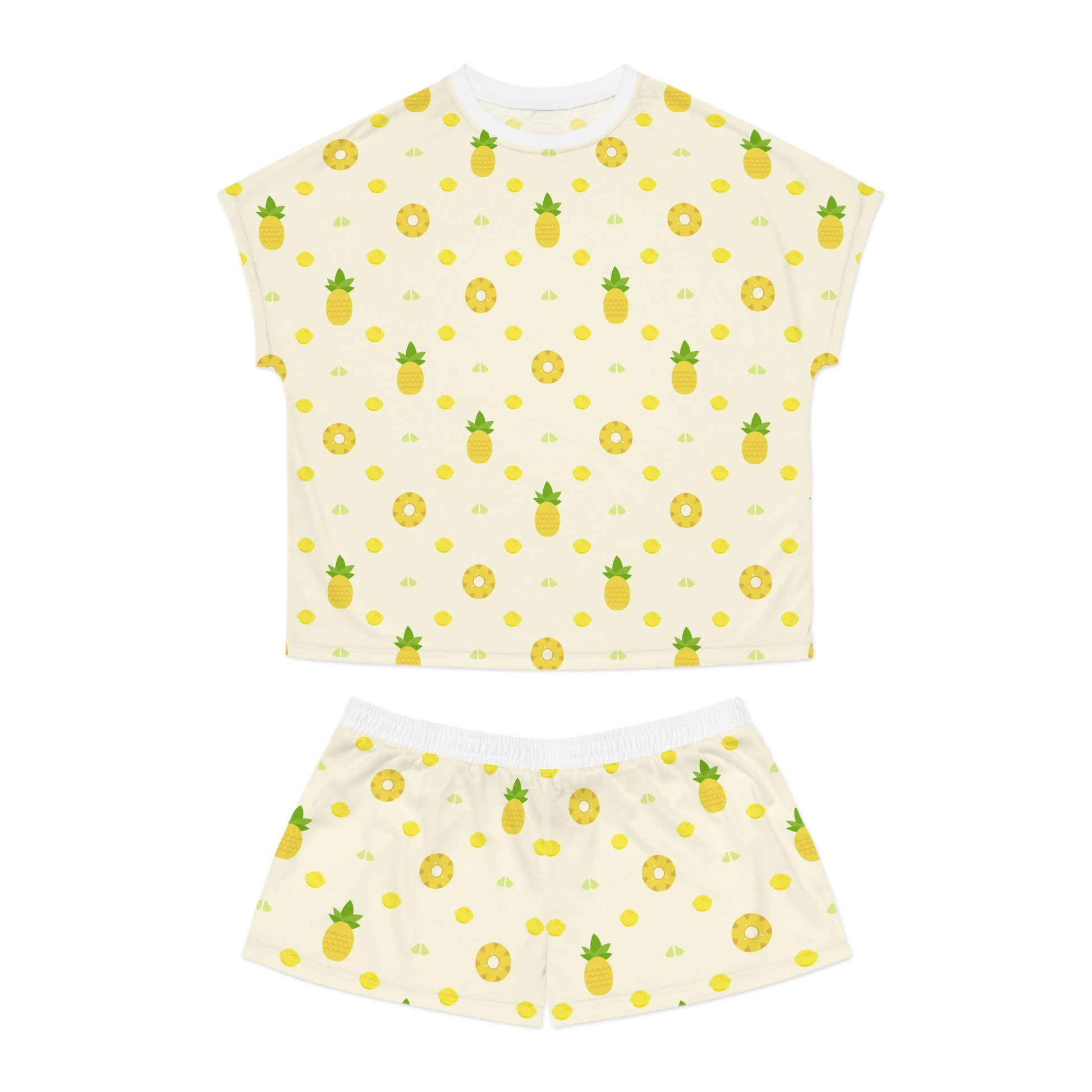 Pineapple Print Women's Summer Pajama Set, Cute Sleepwear, Tropical Loungewear,.