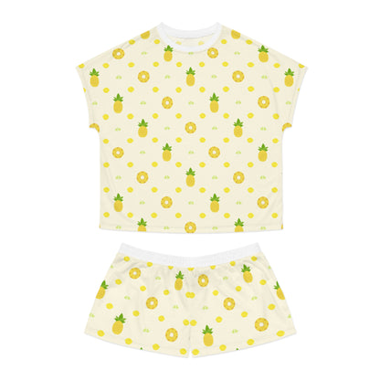 Pineapple Print Women's Summer Pajama Set, Cute Sleepwear, Tropical Loungewear,.