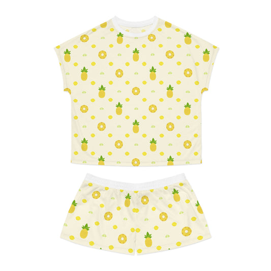 Pineapple Print Women's Summer Pajama Set, Cute Sleepwear, Tropical Loungewear,.