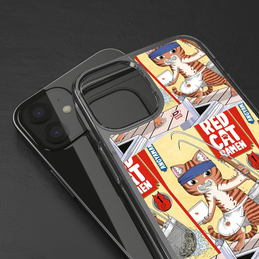 Cute Red Cat Ramen Clear iPhone and Samsung Case - Funny Red Cat Design