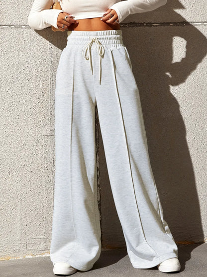 Honey Drawstring Elastic Waist Wide Leg Pants - Roe Creation