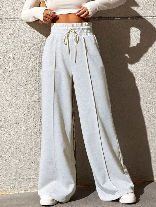 Honey Drawstring Elastic Waist Wide Leg Pants - Roe Creation
