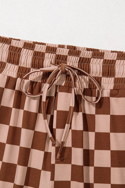 Checkered Elastic High Waist Loose Casual Pants - Roe Creation