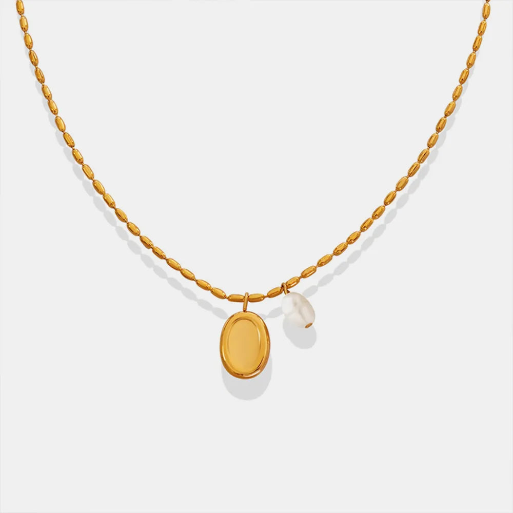 Titanium Steel Freshwater Pearl Pendant Necklace - Roe Creation