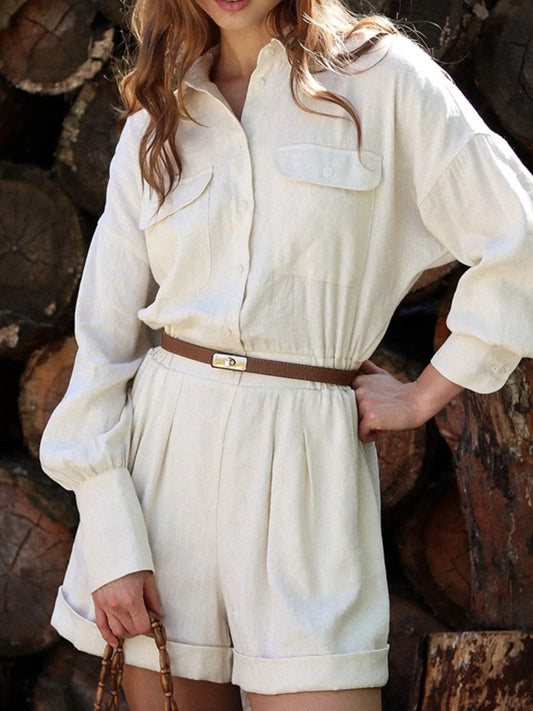 Casual Button Front Long Sleeve Romper - Roe Creation
