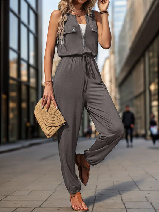 Drawstring Waist Sleeveless Jumpsuit - Roe Creation