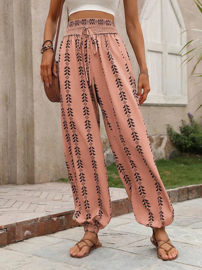 Tied Printed High Waist Pants - Roe Creation