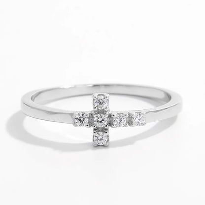 925 Sterling Silver Zircon Cross Ring - Roe Creation