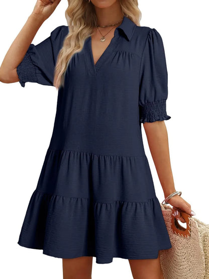Johnny Collar Short Sleeve Mini Dress - Roe Creation