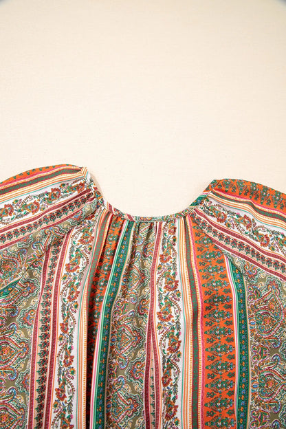 Bohemian Floral Print Buttoned V Neck Ruffle Tiered Dress - Roe Creation