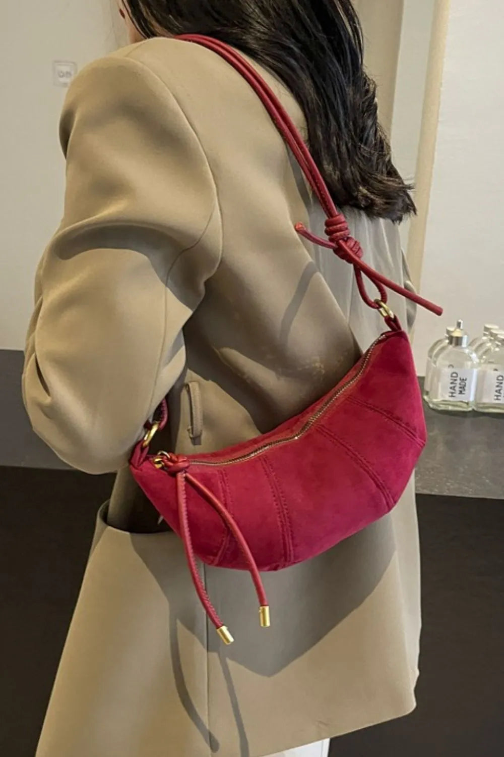 Leopard Print Suede Shoulder Bag with PU Leather Strap - Roe Creation