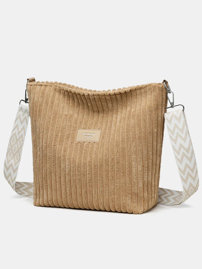 Solid Colour Corduroy Crossbody Bag with Removable Strap - Roe Creation