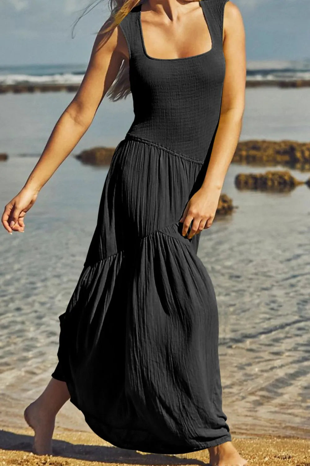 Square Neck Wide Strap Dress - Roe Creation