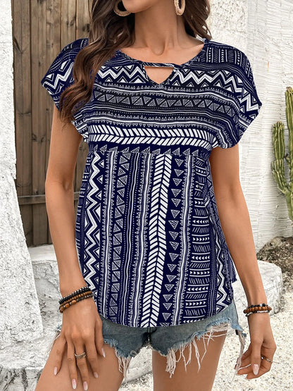 Boho Ethnic Short Sleeve Blouse - Roe Creation