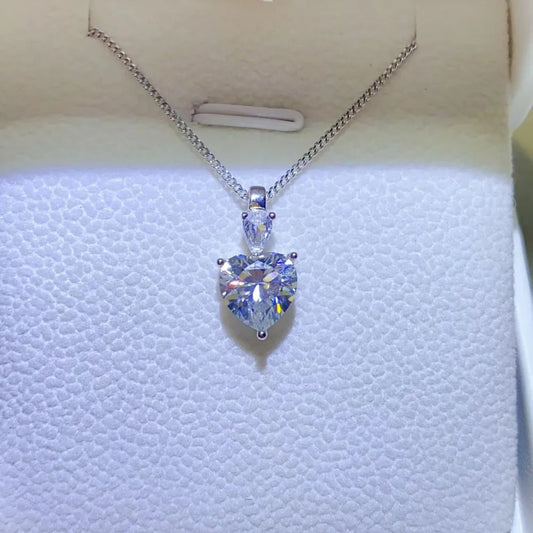 2 Carat Moissanite 925 Sterling Silver Heart Pendant Necklace - Roe Creation