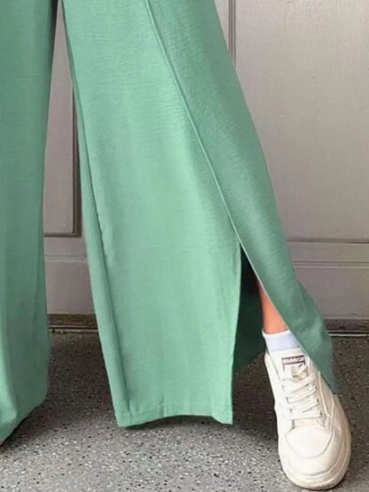 Slit Wide Leg Pants - Roe Creation