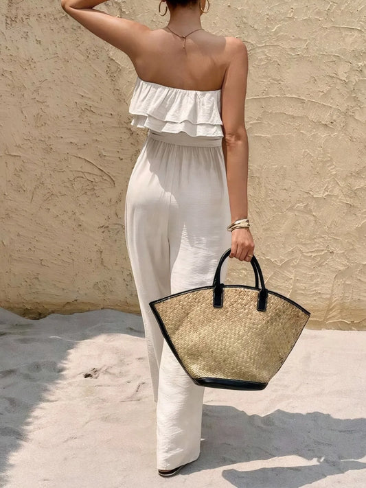 Off-Shoulder Ruffled Wide Leg Jumpsuit - Roe Creation
