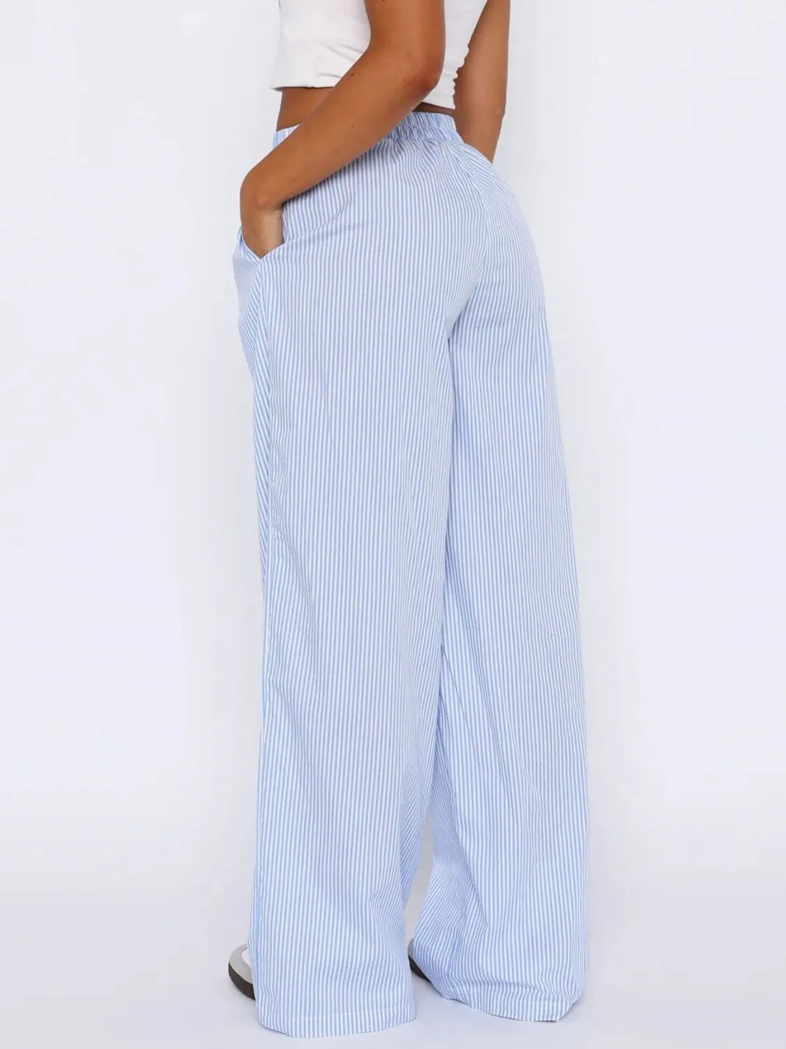 Pocketed Striped Wide Leg Pants - Roe Creation
