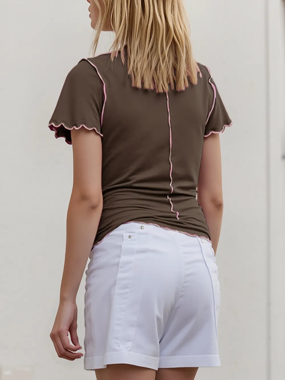 Basic Bae Contrast Trim Mock Neck Short Sleeve T-Shirt - Roe Creation
