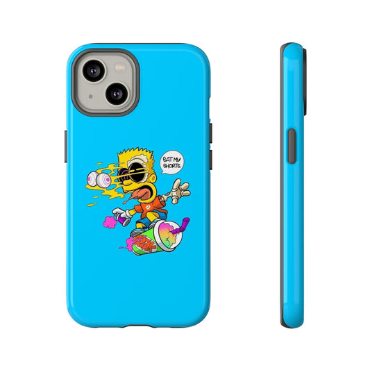 Spongebob Blue Cartoon iPhone Case - 'Eat My Shorts' Design