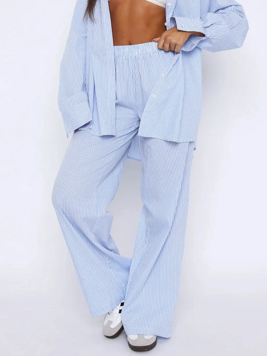 Pocketed Striped Wide Leg Pants - Roe Creation