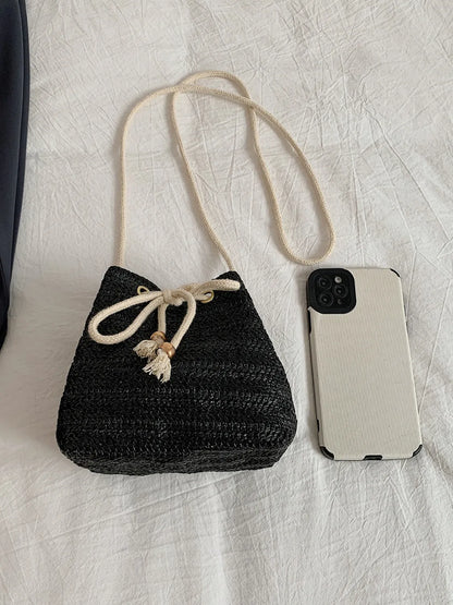 Straw Braided Bucket Bag with Drawstring Closure - Roe Creation