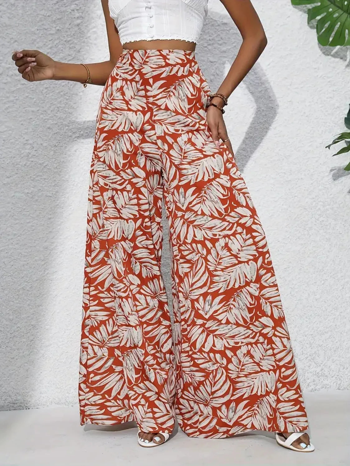 Printed High Waist Wide Leg Pants - Roe Creation