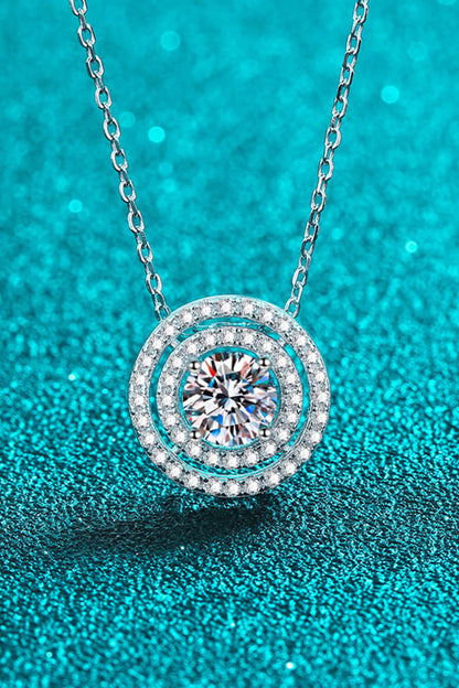 Moissanite Round Pendant Rhodium-Plated Necklace - Roe Creation
