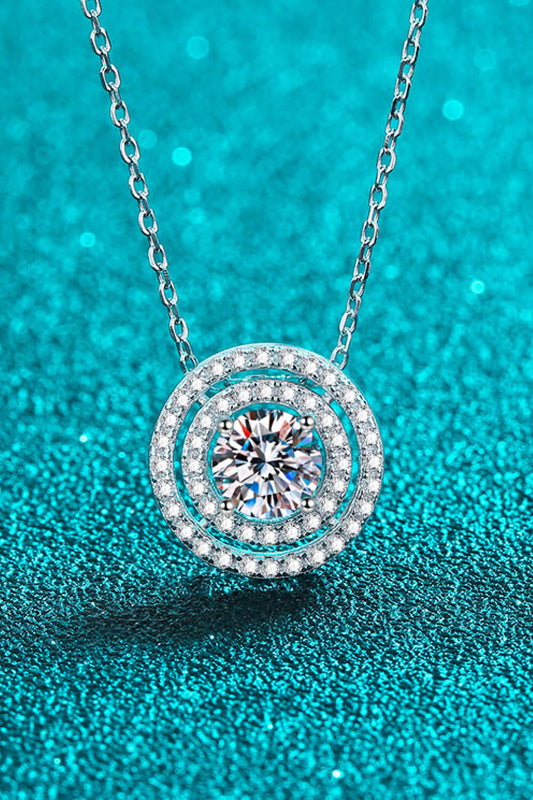 Moissanite Round Pendant Rhodium-Plated Necklace - Roe Creation