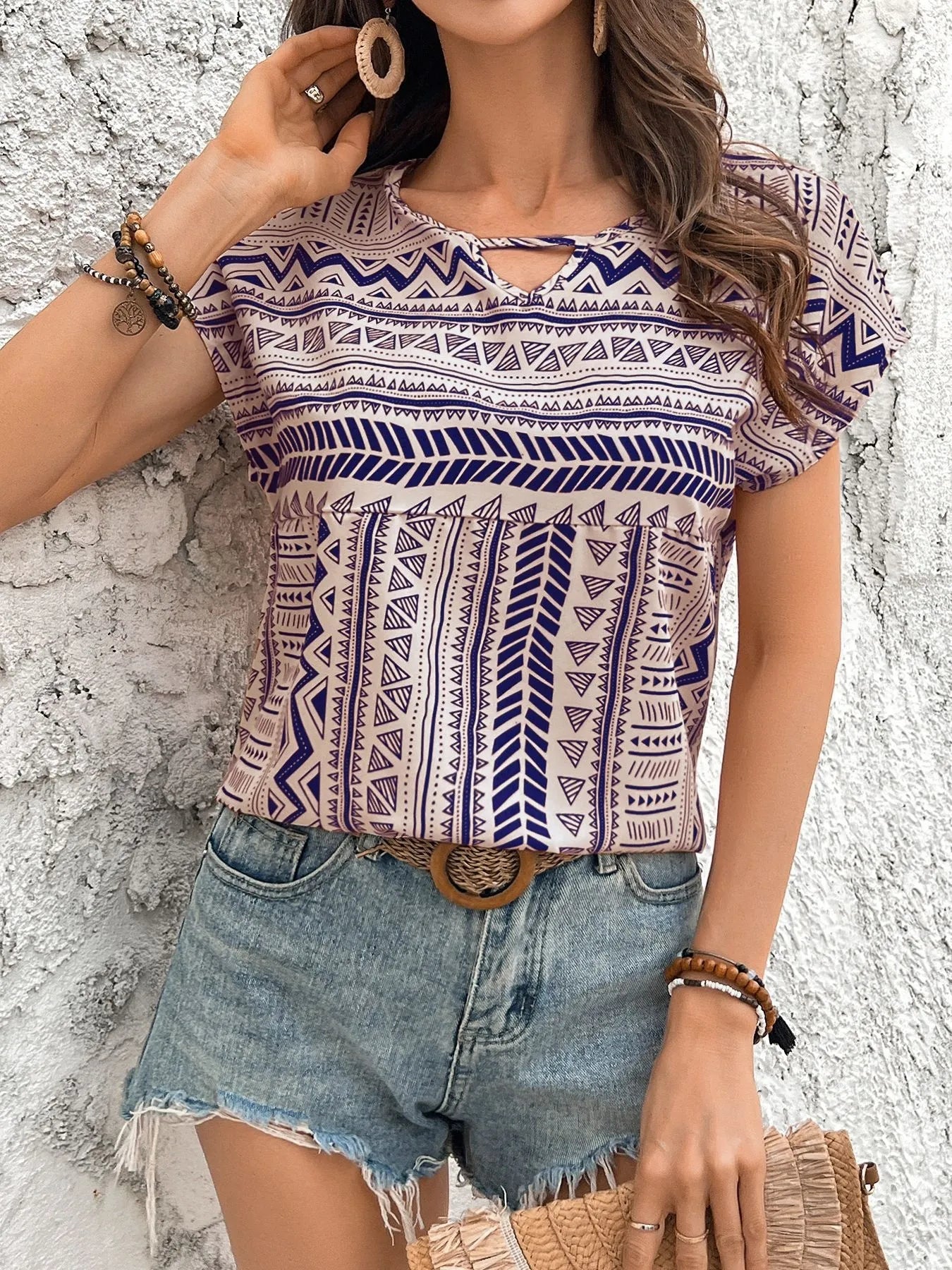 Boho Ethnic Short Sleeve Blouse - Roe Creation