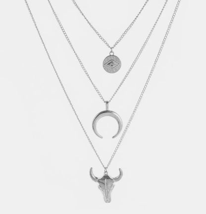 Alloy Three-Layered Bull Head Pendant Necklace - Roe Creation