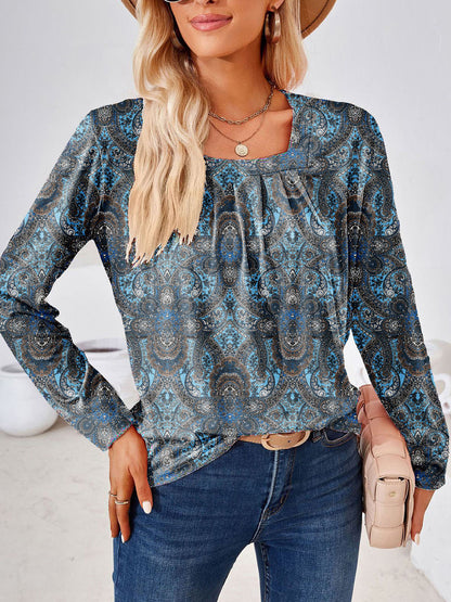 Boho Square Neck Long Sleeve Blouse – Full Size Bohemian Chic Top - Roe Creation