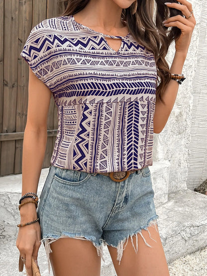 Boho Ethnic Short Sleeve Blouse - Roe Creation