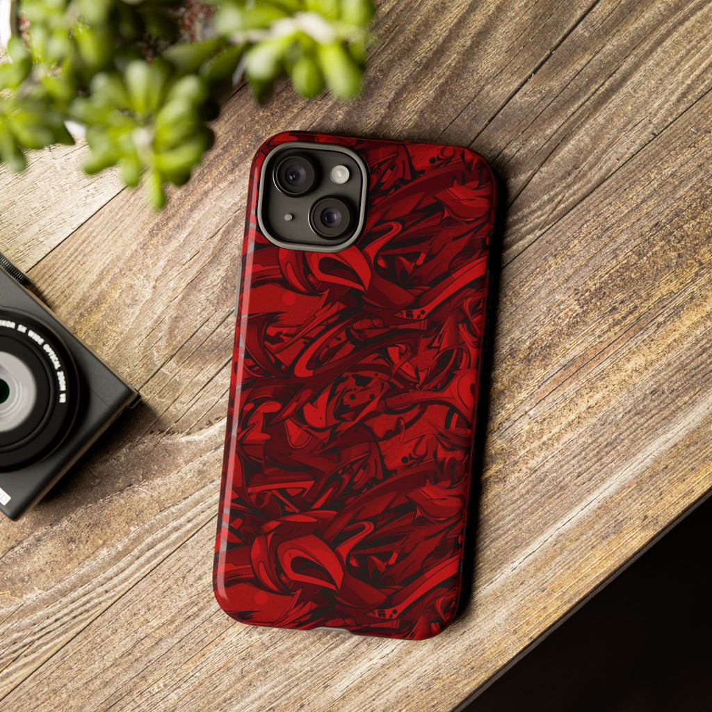 Abstract Pattern Red Black Tough Phone Cases: Bold Red Artistic Phone Case for Trendsetters - Roe Creation