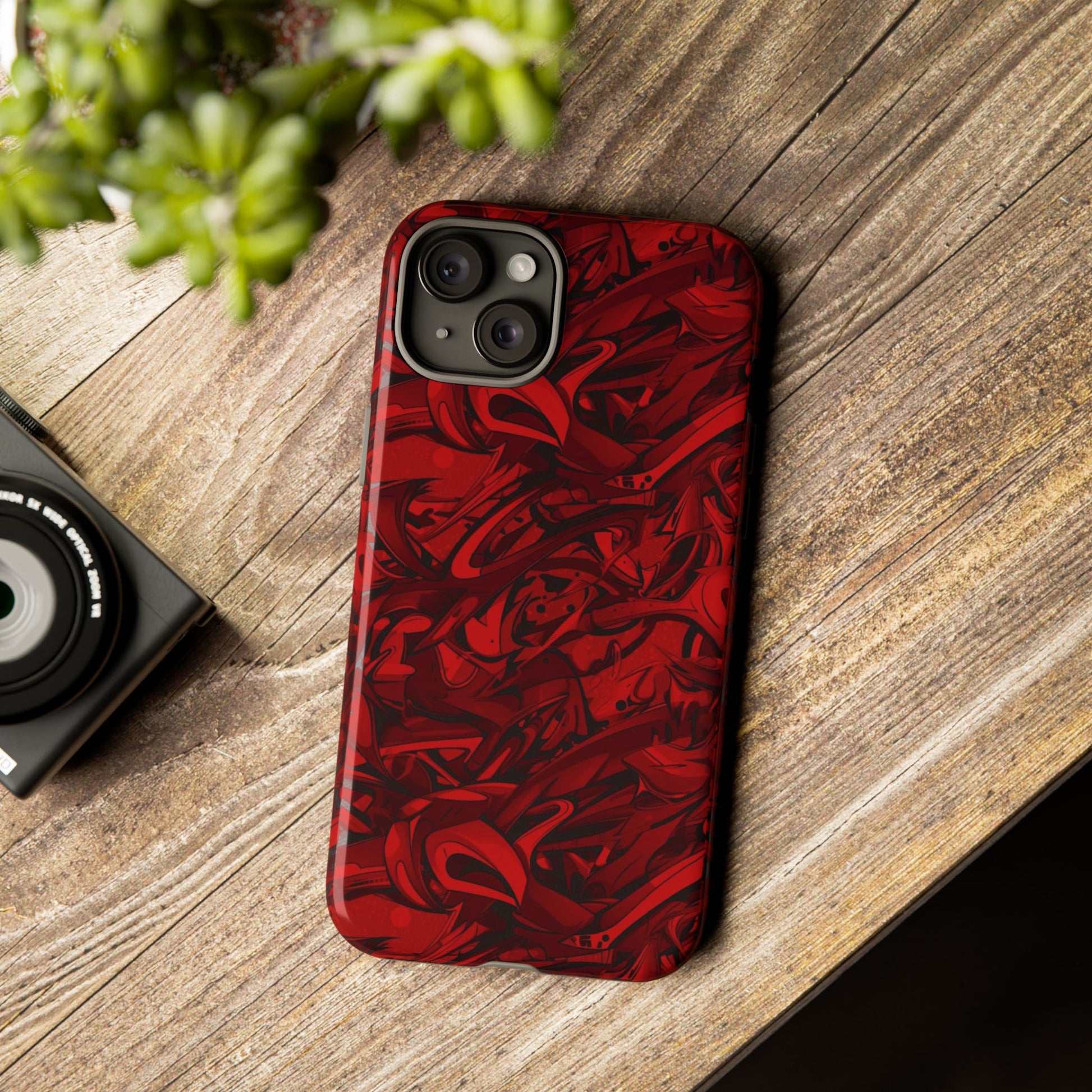 Abstract Pattern Red Black Tough Phone Cases: Bold Red Artistic Phone Case for Trendsetters - Roe Creation