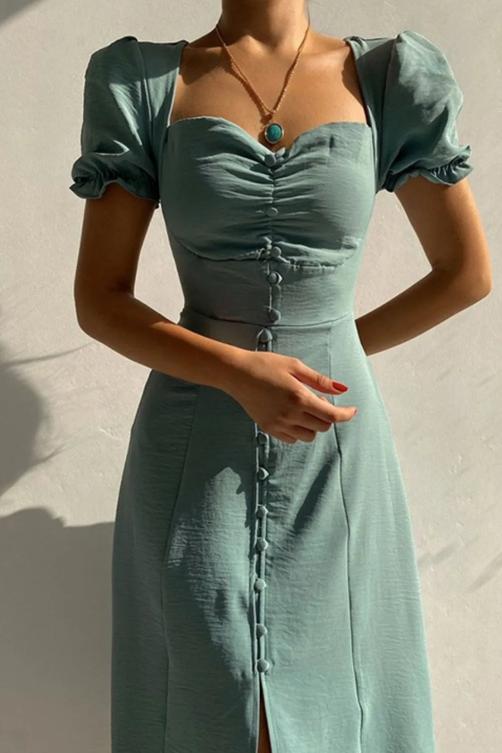 Sweetheart Neck Short Sleeve Dress - Roe Creation