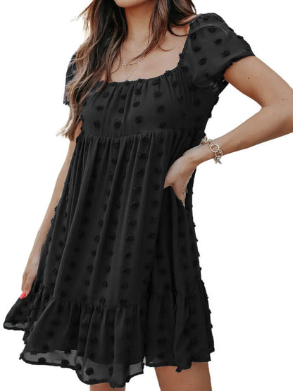 Swiss Dot Square Neck Mini Dress - Roe Creation