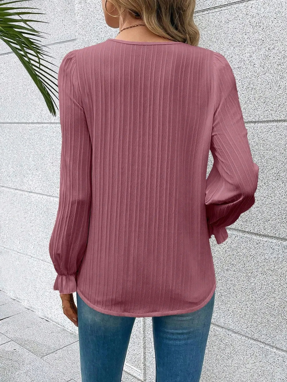V-Neck Blouse with Lace Detail and Flounce Sleeves - Roe Creation
