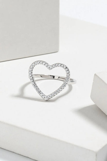 925 Sterling Silver Inlaid Zircon Heart Ring - Roe Creation