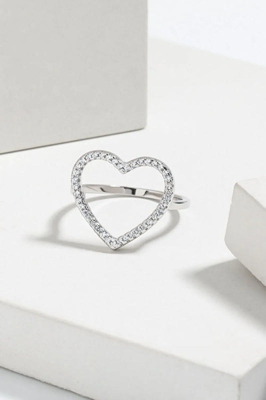 925 Sterling Silver Inlaid Zircon Heart Ring - Roe Creation