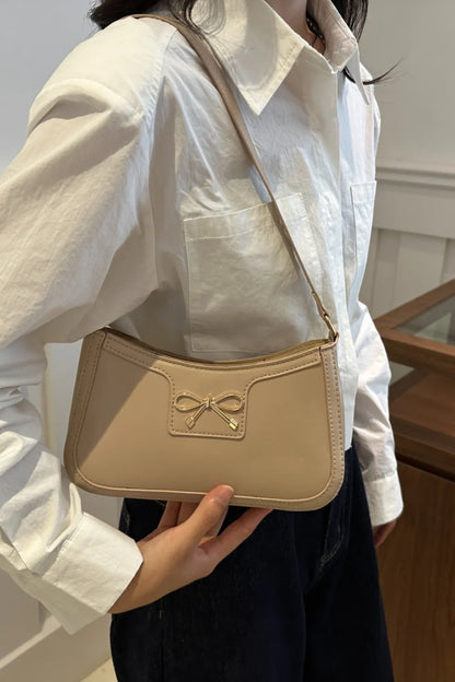 Bow Trim PU Leather Shoulder Bag - Roe Creation