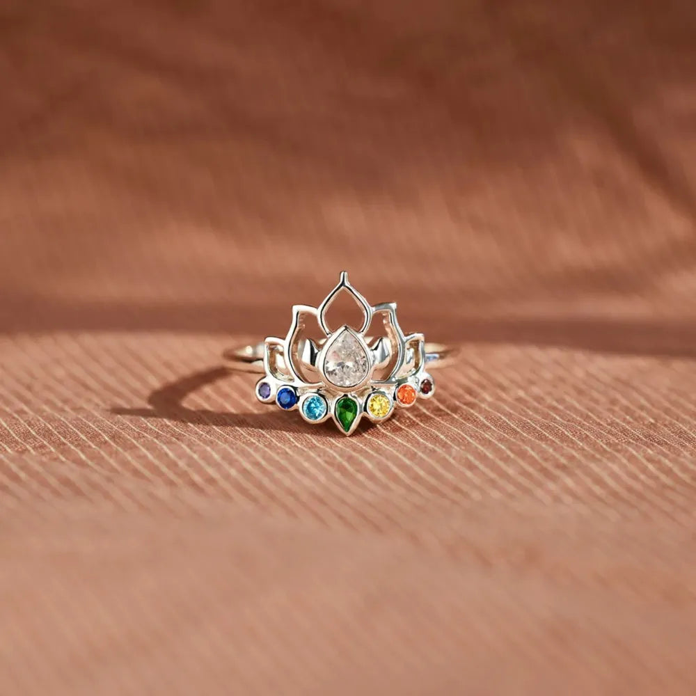 925 Sterling Silver Inlaid Zircon Lotus Shape Ring - Roe Creation