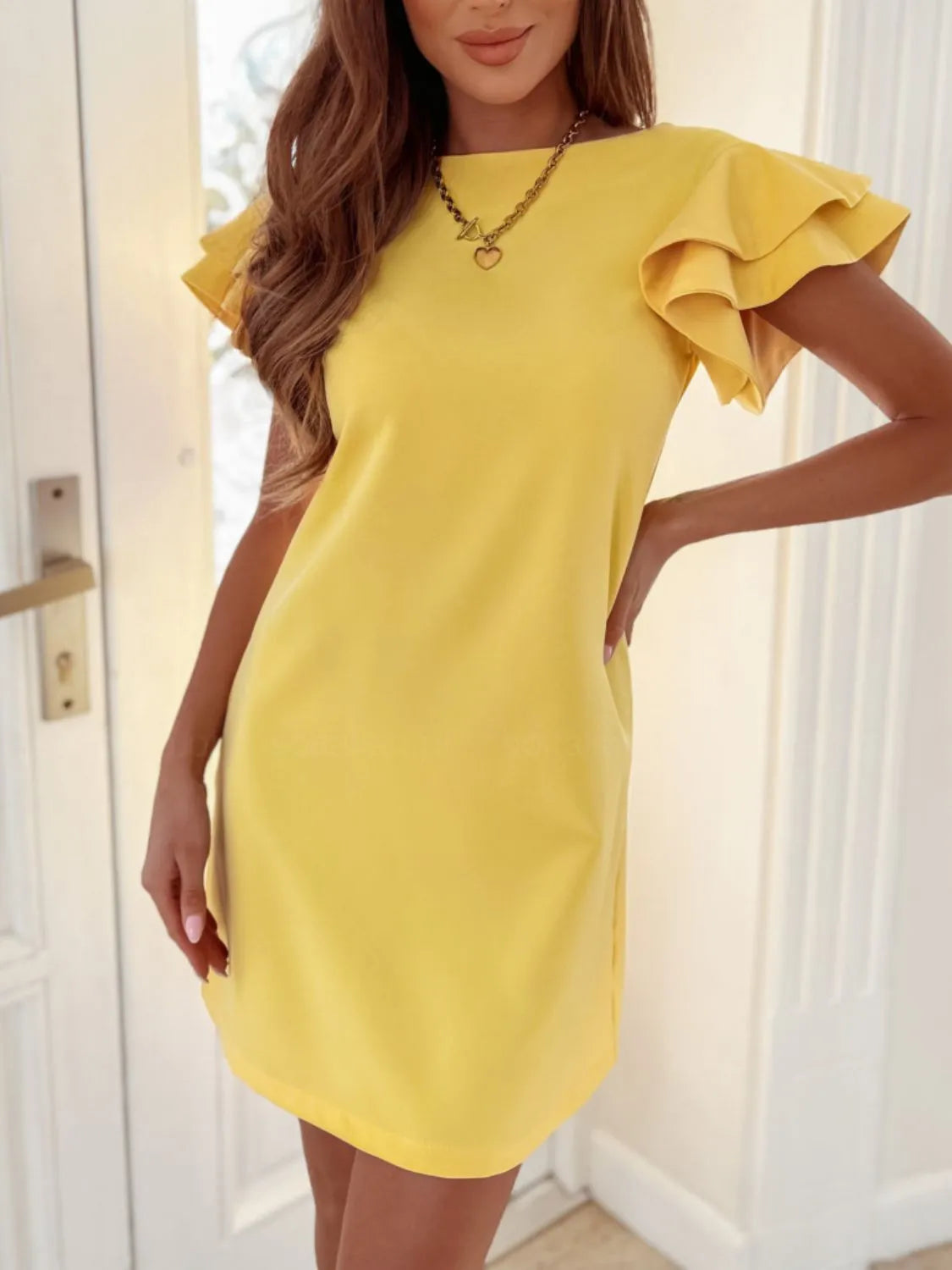 Ruffled Layered Short Sleeve Mini Dress - Roe Creation