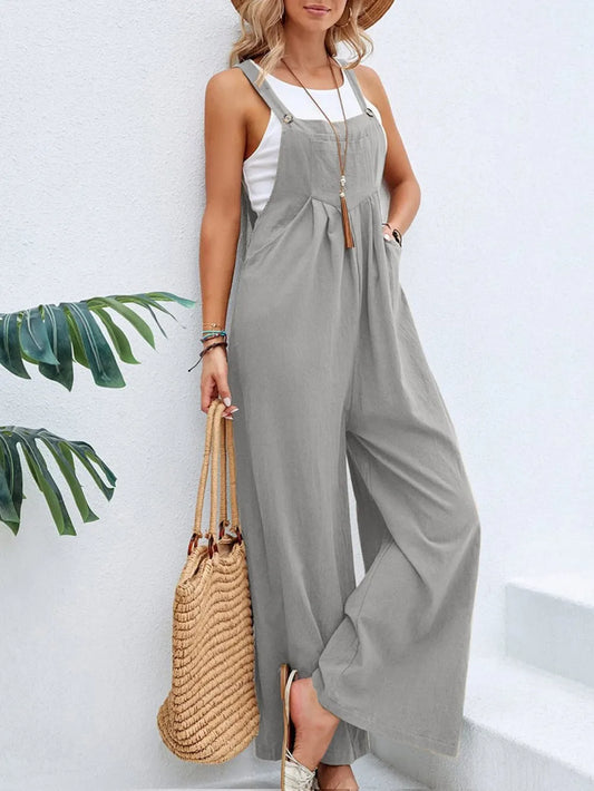 Full Size Square Neck Wide Strap Overalls - Roe Creation