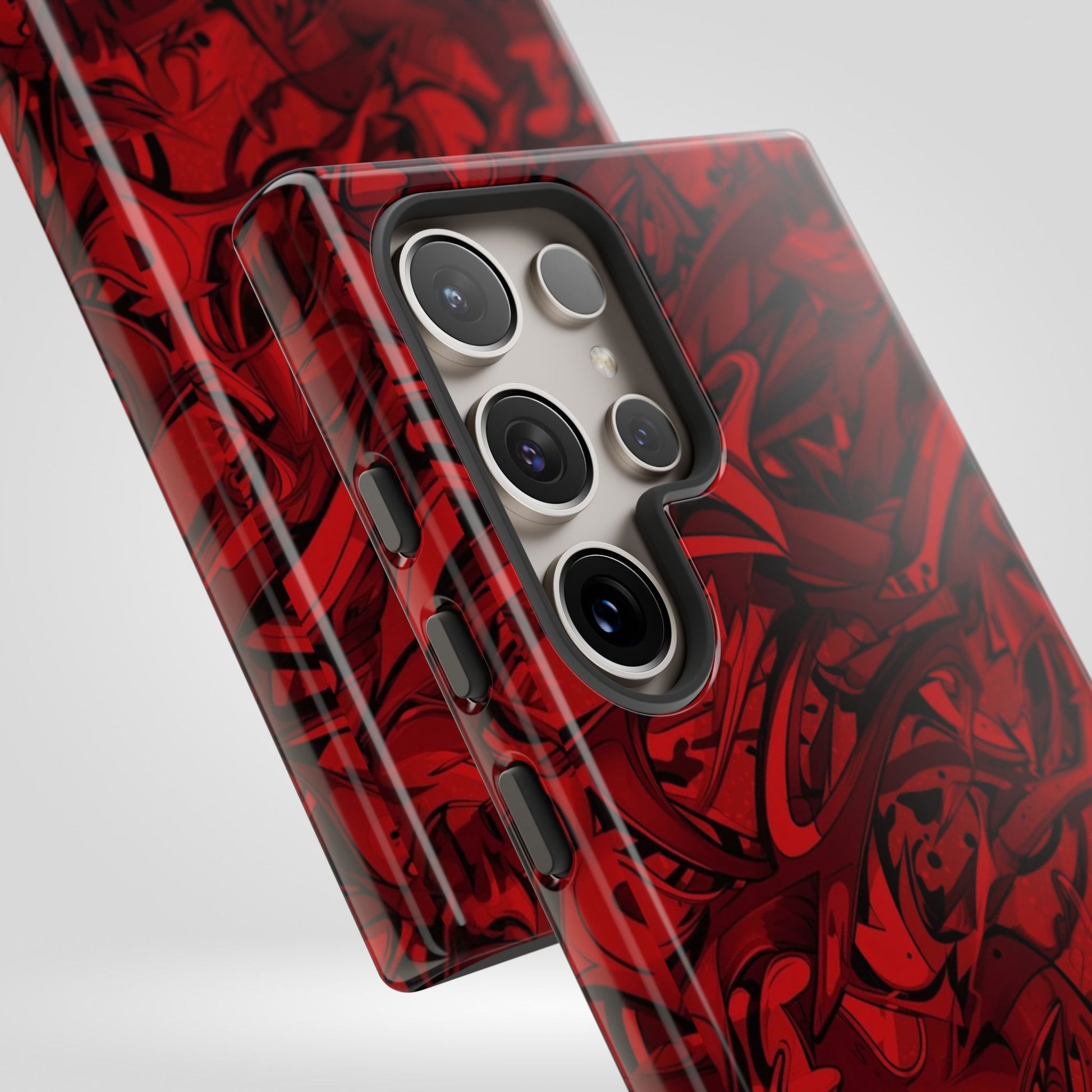 Abstract Pattern Red Black Tough Phone Cases: Bold Red Artistic Phone Case for Trendsetters - Roe Creation
