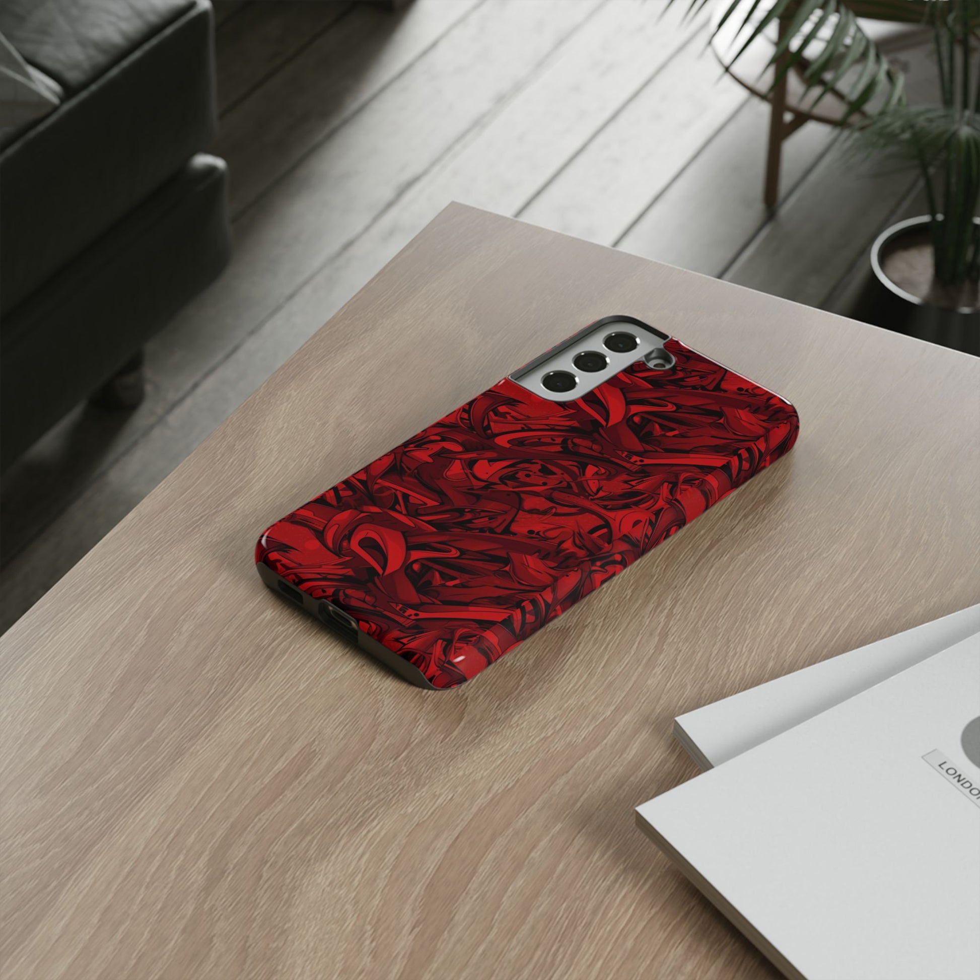 Abstract Pattern Red Black Tough Phone Cases: Bold Red Artistic Phone Case for Trendsetters - Roe Creation