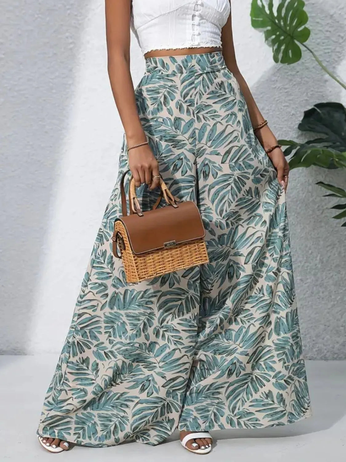 Printed High Waist Wide Leg Pants - Roe Creation