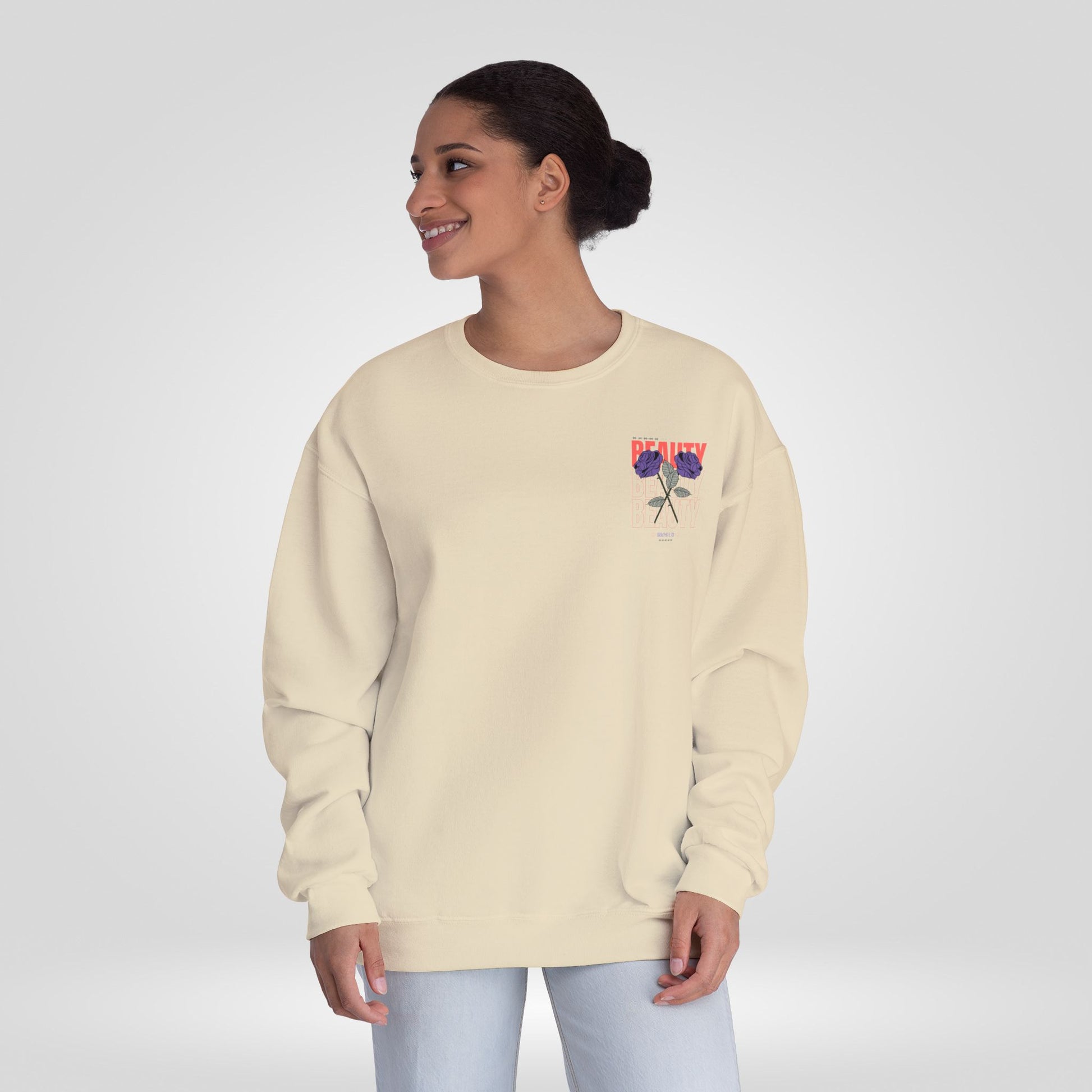 Beauty Rose Sweatshirt Unisex Crewneck Trendy Gift for Her Cozy Casual Wear Valentines Day Floral Design Everyday Comfort - Roe Creation